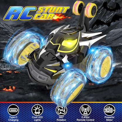 Mafbeanl Remote Control Car Stunt RC Cars 360° Rotating with 2.4GHz Rechargeable Wheel Lights Toys Car Gift for Boys 3 4 5 6 7 8 9 10 11 12 (Black) - color: Black