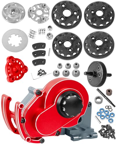 RC Complete Transmission Upgrade - 1/10 Slash, Rustler, Stampede, Bandit Alloy Aluminum Gearbox #3695 - Red & Titanium - color: Red&titanium(1set)