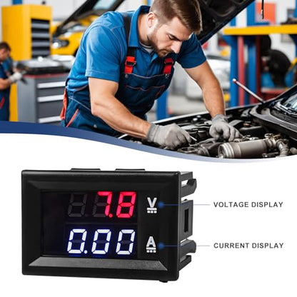 2 PCS 0.28" Digital Voltmeter Ammeter, DC 0-100V 10A Amp Volt Meter Gauge with Connect Wires, Mini Dual LED Display Panel Current Voltage Monitor Tester for EV Cars Boats