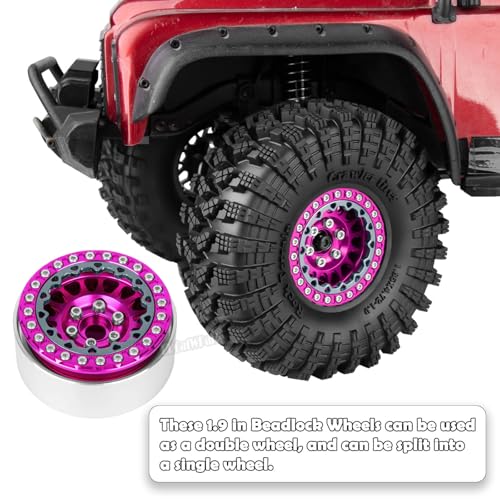 RC 1.9 Dually Beadlock Wheels Rims w/Adjustable Offset for 1/10 TRX4 TRX6 SCX10 SCX10 II 90046 SCX10 III AXI03007 SCX10 Pro Gen7/8 D90 VS4-10 MST CFX RC Crawler Car,4Pcs Alloy Rims,Pink - color: Pink - (Wheels Rims)