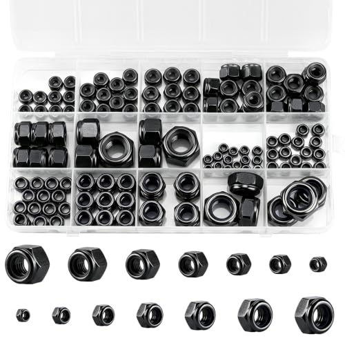 135 Pack Black 304 A2-70 Nylon Insert Lock Nuts, SAE & Metric | M3 M4 M5 M6 M8 M10 M12 #6-32 #8-32 #10-24 1/4-20 5/16-18 3/8-16 1/2-13, Anti-Loose for Industrial & Home Fastening - color: Black, size: Metric&SAE