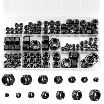 135 Pack Black 304 A2-70 Nylon Insert Lock Nuts, SAE & Metric | M3 M4 M5 M6 M8 M10 M12 #6-32 #8-32 #10-24 1/4-20 5/16-18 3/8-16 1/2-13, Anti-Loose for Industrial & Home Fastening - color: Black, size: Metric&SAE