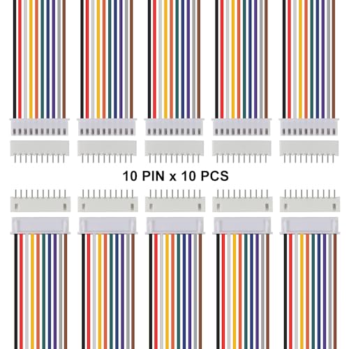 10Pairs JST-XH Connector Kit, XH 2.54mm 10 Pin Header Male and Female Connectors Plug Adapter with Flat Wire Cable 200mm 26AWG Compatible with JST XH (10P) - color: 10P
