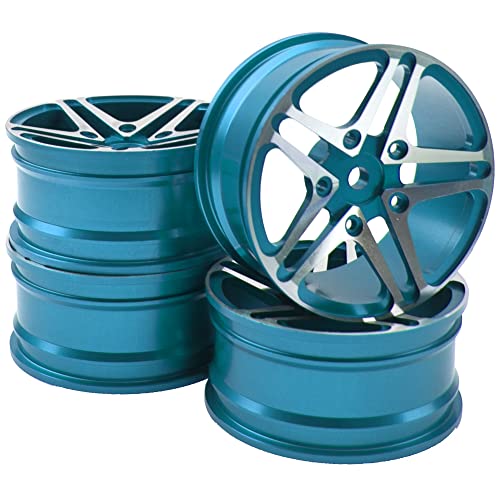 ShareGoo Metal Wheel Rims RC 12mm Hex Hubs 1/10 RC Drift On-Road Racing Touring Wheel Rim Compatible with HSP Tamiya Kyosho RedCat Sakura WLtoys Universal 1/10 RC Scales,5-Spoke (Blue) - color: Blue