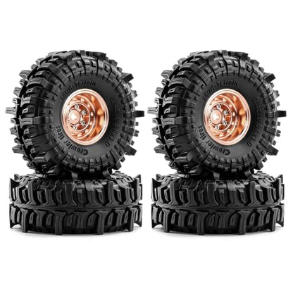 1.0" Beadlock Aluminum Wheels and 63mm Soft Rubber Tires | for SCX24, TRX4M, Ascent 18, FCX24, 1/18 1/24 RC Crawler, 7mm Hex, 0mm Offset, with Foam Inserts, (Bronze) - color: Bronze