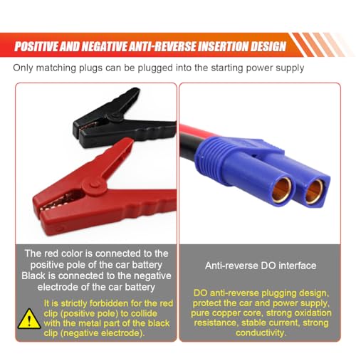 EC5 Car Emergency Jumper Starter Cable, Portable Car Booster Cable Replacement with Battery Clamp, 12V 10AWG Alligator Clip, Mini Jumper Cables Connector
