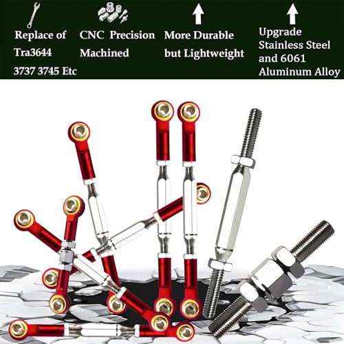 Stainless Turnbuckles Links with Rod Ends for 1/10 Traxxas Rustler,Red | Adjustable Camber Links with Spacers & Wrench for Slash 4X4/2WD, Stampede 4X4, Hoss 4X4, Bandit/VXL RC Car Hops Up Parts - color: Red