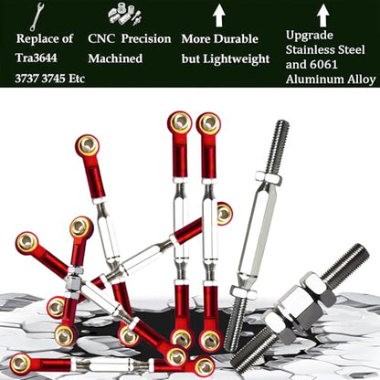 Stainless Turnbuckles Links with Rod Ends for 1/10 Traxxas Rustler,Red | Adjustable Camber Links with Spacers & Wrench for Slash 4X4/2WD, Stampede 4X4, Hoss 4X4, Bandit/VXL RC Car Hops Up Parts - color: Red