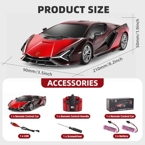 MIEBELY 1/24 Licensed Lamborghini Sián FKP 37 RC Car LED Toy for Boys 6-12 | Officially licensed;2.4GHz control; dual rechargeable batteries; sturdy ABS; indoor/outdoor play; gift for boys & collectors - style: Lamboghini Sian