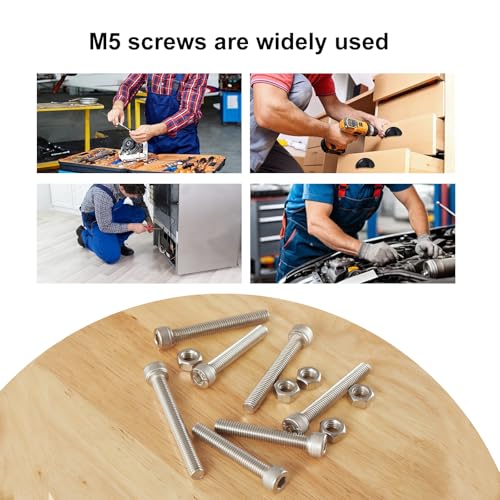50PCS M5 x 50mm 60mm 70mm 80mm, Hex Socket Head Cap Screws Bolts Nuts Kit, Stainless Steel 304, Metric Allen Drive, Fully Threaded - size: Socket M5x50/60/70/80mm
