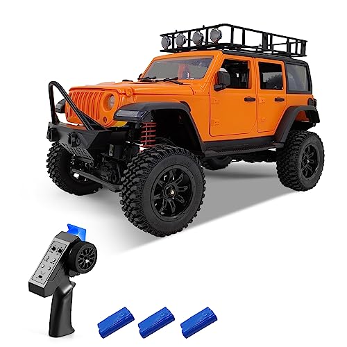 GoolRC 1:12 Scale 4 Wheel Drive Remote Control Car, Off-Road Truck with Lights, 2.4G Remote Control Crawler - color: Orange, size: 3 Battery