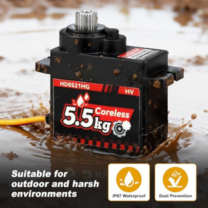 HobbyPark 2-Pack Waterproof 5.5kg High Torque Micro Servo Coreless Motor Metal Gear Arduino Servo RC Servo for 1/24 Crawler Cars Boats Robotics SCX24 Steering Servo 4.8-8.4V