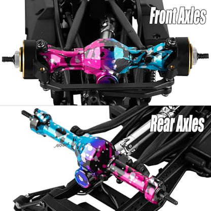 Aluminum Portal Axles & Brass Weights Steering Knuckles Upgrades Part for 1/30 SCX30 Chev rolet K10/Jeep Wrangler JLU 4X4/F0rd Bronco 4X4,Axle Housing & Knuckles Hub Weight,Colorful(Pink Blue)