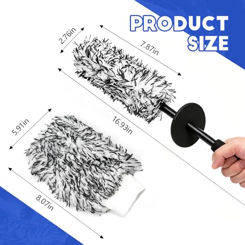Wuyaoyao 2PCS Microfiber Wheel Brush Set, Car Wheel Cleaning Brush with Car Wash Mitt, Soft Rim Cleaner Wash Brushes, Non Scratch & Highly Water Absorption, Automotive Cleaning Supplies (Black, 2 PCS) - color: Black, 2 PCS