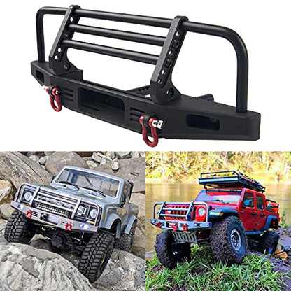 Aluminum Front Bumper with LED Headlights Tow Hook Compatible with Traxxas TRX-4 TRX4 Axial SCX10 SCX10II 90046 90047 1/10 RC Crawler Car