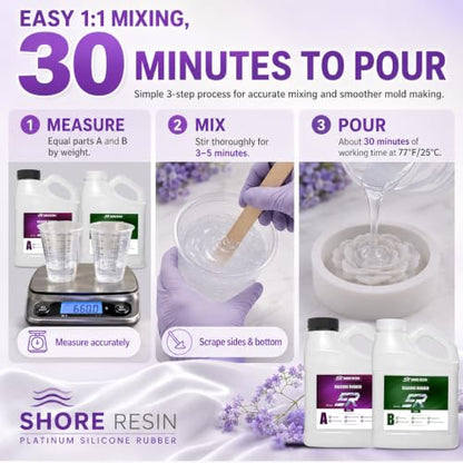 Silicone Mold Making Kit 34 oz, 15A Platinum Silicone Rubber | 1:1 platinum silicone with 30-minute work time, self-degassing flow and 4-hour initial cure for detailed DIY molds. - size: 34 OZ