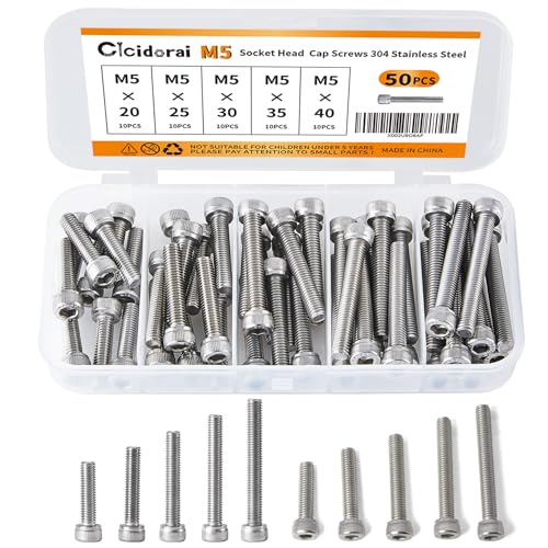 M5 x 20mm 25mm 30mm 35mm 40mm Socket Head Cap Screws Bolts, Stainless Steel 304, Metric Allen Hex Drive, Fully Threaded, Bright Finish, 50PCS - size: Hex Socket Head M5x20/25/30/35/40mm