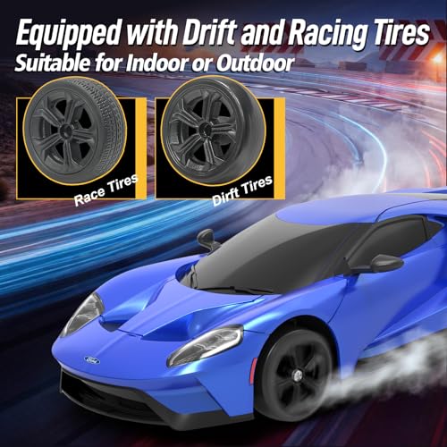 YONCHER RC Drift Car, Remote Control Car for Kids Ford GT Officially Licensed, 1:24 20KM/H 4WD RC Cars with Lights, Fast Racing Toy Car for Boys Girls, Blue - color: Gt Blue