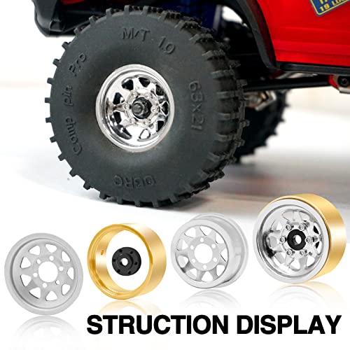 OGRC 1.0 RC Wheel Rims with Brass Rings Deep Dish Wheel Rims 1.0 Beadlock Wheels for 1/18 TRX4M 1/24 SCX24 C10 JLU Deadbolt Gladiator Bronco Crawler Car (Silver) - color: Silver