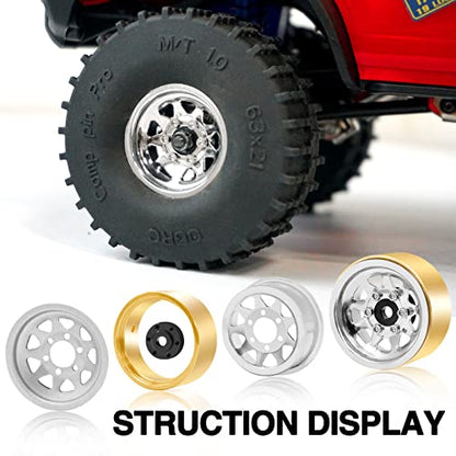 OGRC 1.0" Brass Aluminum Beadlock Wheels for TRX4M SCX24 Crawler (Silver) | 3.78mm Negative Offset, 22g Wheel Rim for TRX4M SCX24 AX24 1/18 1/24 RC Crawler - color: Silver