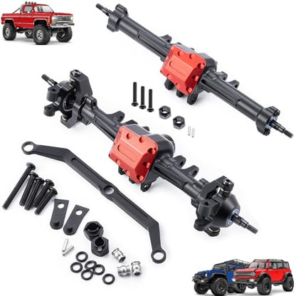 MORLORDY RC Complete Axles Set - Standard Extended Front Rear Axles Set with Steering/Steering Knuckles/Axles Gear and Cover/CVD Shaft for 1/18 TRX4M RC Car,Extended - color: Extended Axles Set