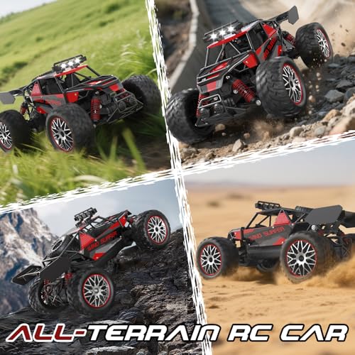 High Speed 30+KM/H Remote Control Car, 1:14 RC Cars for Boys Age 8-12, 2.4 GHz All Terrain RC Truck, Ideal Gifts Off-Road RC Car for Adults Kids with 2 Rechargeable Batteries