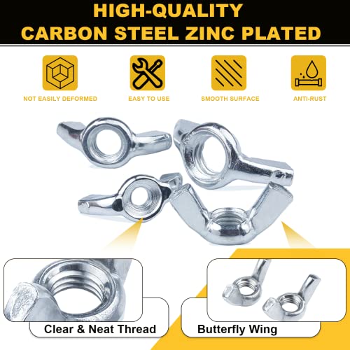Siptenk 125PCS M3 M4 M5 M6 M8 M10 M12 Metric Wing Nuts Assortment Kit | 7 Assorted Sizes Carbon Steel Zinc Plated Butterfly Wingnuts | inclding mini wing nuts
