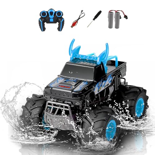 Amphibious Remote Control Monster Truck Toys 1:18 Scale RC Cars with 360° Rotation 4WD All Terrain RC Truck Toys Gifts for Boys Age 8-12 - color: 135-blue, size: 1:18