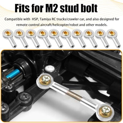 10PCS M2 Tie Rod End Ball Joint Aluminum Ball Head Holder 2mm Steering Linkage Head Joint 15mm Upgrade Parts Compatible with HSP Tamiya Mini 4WD RC Car Truck Crawler/Boat/Airplane Models - color: Sliver