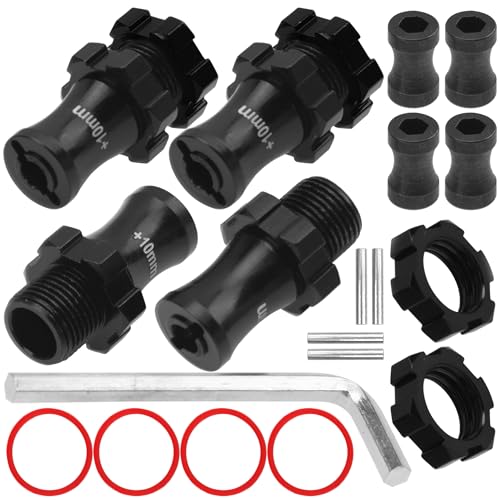 ShareGoo Metal +10mm Extended 17mm Splined Wheel Hex Hub Adapter Compatible with 1/10 Slash 2WD 4X4 Rustler Stampede Bandit 2WD 4X4 RC Car (Black) - color: Black