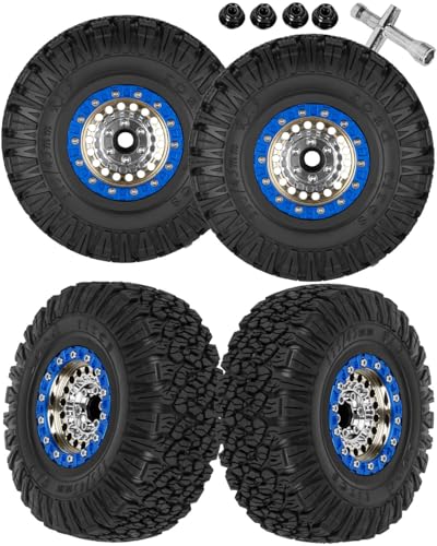 1.9 Beadlock Tire for 1/10 RC Crawler SCX10 90046 AX103007 TRX4 TRX6 Gen7 8 D90 VS4-10 MST CFX, Aluminum Deep Wheel w/Rubber Tires&Super Heavy Brass,1.9" Wheels and Tires,Silver - color: Silver（4pcs）