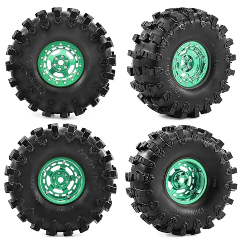 2.2" Beadlock Wheel Rims and Rubber Crawler Tires 150mm (5.91in) for 1/10 RC Crawler SCX10 RBX10 Wraith TRX4 (Green) - color: Green