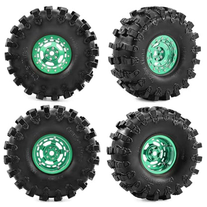 2.2" Beadlock Wheel Rims and Rubber Crawler Tires 150mm (5.91in) for 1/10 RC Crawler SCX10 RBX10 Wraith TRX4 (Green) - color: Green