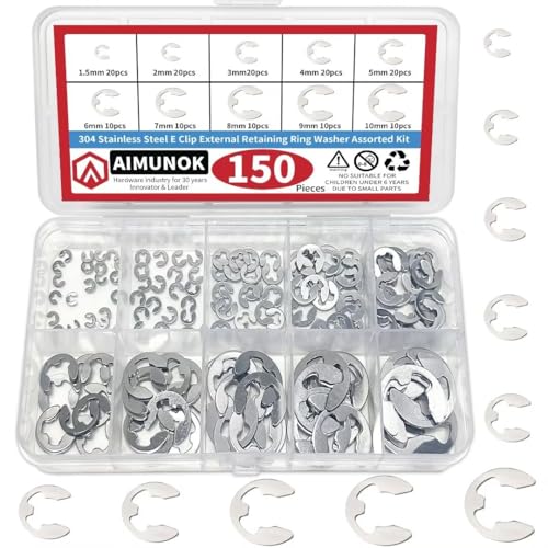 150Pcs E-Clip External Retaining Rings Snap Rings Assortment Set, 304 Stainless Steel C-Clip Kit, 10 SAE Sizes Circlip Snap Rings M1.5- M10 - size: 150pcs C-clip stainless steels