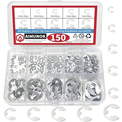 150Pcs E-Clip External Retaining Rings Snap Rings Assortment Set, 304 Stainless Steel C-Clip Kit, 10 SAE Sizes Circlip Snap Rings M1.5- M10 - size: 150pcs C-clip stainless steels