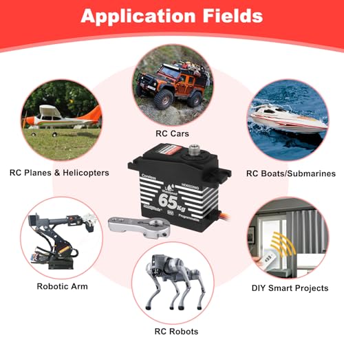 HobbyPark Waterproof RC Servos High Torque 65kg Coreless Motor RC Steering Servo Standard Size Metal Gears for 1/8 1/10 RC Cars Trucks Buggy Programmable 180° HV 4.8-8.4V Upgraded Replacement