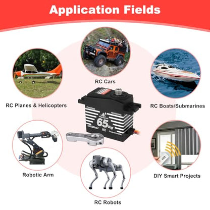 HobbyPark Waterproof RC Servos High Torque 65kg Coreless Motor RC Steering Servo Standard Size Metal Gears for 1/8 1/10 RC Cars Trucks Buggy Programmable 180° HV 4.8-8.4V Upgraded Replacement