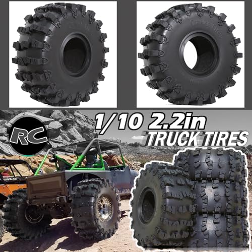 4PCS 2.2" RC Rubber Tires 150mm Crawler Tire with Foam Inserts Compatibale for 1/10 RC Crawler Axial SCX10 RR10 90053 AX10 Wraith 90056 90045