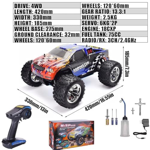 1/10 Nitro RC Truck 80KM/H Fast Nitro Gas Power Car 4WD Hhigh Speed Off Road Climbing Truck Buggy for Adult 18CXP Gas-Engine Remote Control Truck RTR Hobby Racing Vehicle Short Course Crawler