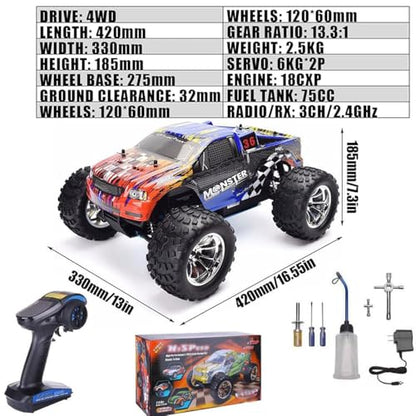 1/10 Nitro RC Truck 80KM/H Fast Nitro Gas Power Car 4WD Hhigh Speed Off Road Climbing Truck Buggy for Adult 18CXP Gas-Engine Remote Control Truck RTR Hobby Racing Vehicle Short Course Crawler