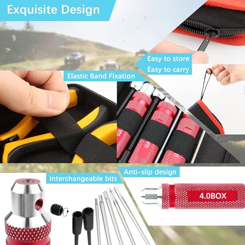12 Pieces RC Car Repair Tool Kit with Hex Phillips Flat Screwdrivers, Pliers, Spanners, Wrenches–Hobby Tool Set Compatible with RC Car Drone Helicopter Airplane Boat Multirotor Models(Red) - color: Red