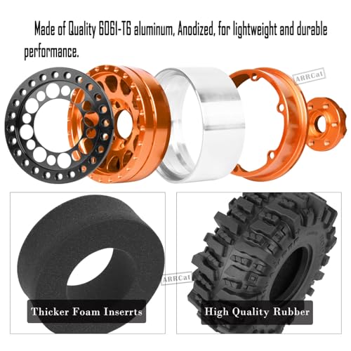 RC 1.9 Beadlock Wheels and Tires for 1/10 SCX10 SCX10 II 90046 SCX10 III AXI03007 SCX10 Pro TRX4 TRX6 Gen7/8 D90 VS4-10 MST CFX RC Crawler Car,Aluminum 1.9 Beadlock Wheel Rims and Tires,Gold - color: Gold for Axial SCX10