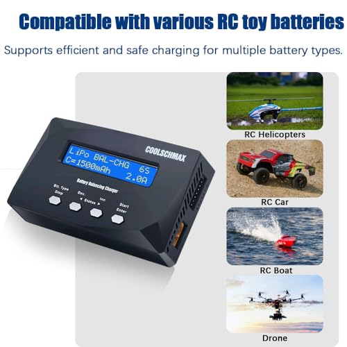 Balance Battery XT60 Charger Discharger, Cell Meter Resistance Tester for 1-6S LiPo, LiFePO4, Li-ion, LiHv, 1-15S NiMH, NiCd, 1-10S Pb, for Drone RC Car