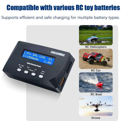 Balance Battery XT60 Charger Discharger, Cell Meter Resistance Tester for 1-6S LiPo, LiFePO4, Li-ion, LiHv, 1-15S NiMH, NiCd, 1-10S Pb, for Drone RC Car