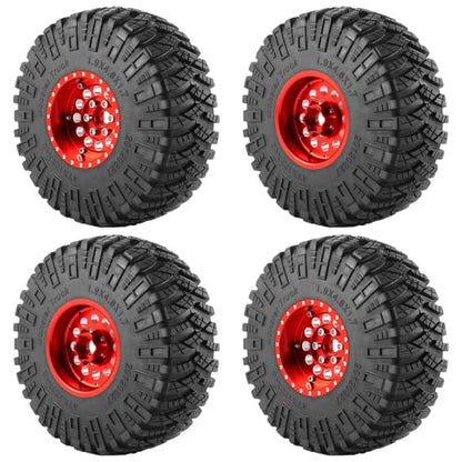4PCS/Set 1.9" Aluminium Beadlock Wheel Tire Set with Foam Insert for 1/10th AXIAL SCX10 TRX4 Gen8 SCX10-II AXI90046,SCX10-III,D90 RC Crawler Truck Car Upgrade (Red) - color: Red