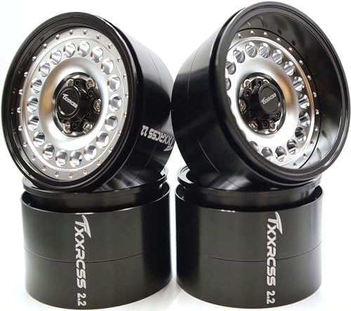 Adjustable 2 Offsets RC 2.2 Beadlock Wheels Rims Hub 1/10 Crawle Wheel Car Aluminum for Upgrades Remote Control SCX10 Capra Wraith Trx4 (4PC) (Bright Black ＆ Silver) - color: Bright Black ＆ Silver