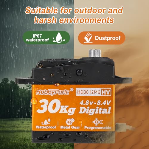 HobbyPark Pack of 2 Waterproof 30kg Servo High Torque RC Steering Servo Metal Gear All Stainless Steel for 1/12 1/8 1/10 RC Car Crawler Truck Buggy Robotics 5V-8.4V High Volt, Control Angle 180°