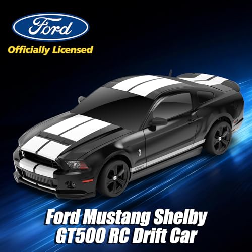 YONCHER RC Drift Car, Remote Control Car for Kids Ford Mustang Shelby GT500 Officially Licensed, 1:24 20KM/H 4WD RC Cars with Lights, Fast Racing Toy Car for Boys Girls, Black - color: Gt500 Black
