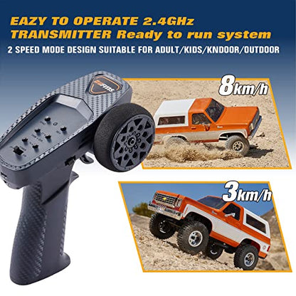 FMS FCX24S 1/24 RC Crawler Chevy K5 S Blazer Officially Licensed, Mini RC Car Pick Up Truck and SUV 2 in 1, 4WD 2 Speeds Switch,Off-Road 4x4 RC Model with LED Lights for Adults and Beginner(Brown) - color: Brown