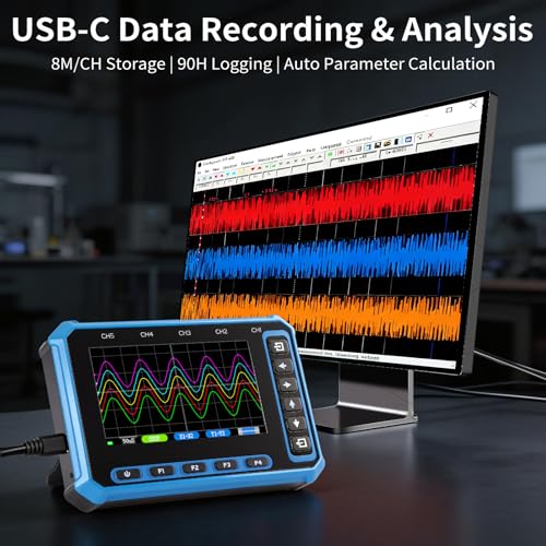 5-Channel Portable Handheld Oscilloscope, 4.3" IPS Display, Type-C Charging & Data Sync, Windows & Android Compatible, 3MSa/s Sampling Rate, 1MHz Bandwidth for Electronics Repair & Auto Diagnosis